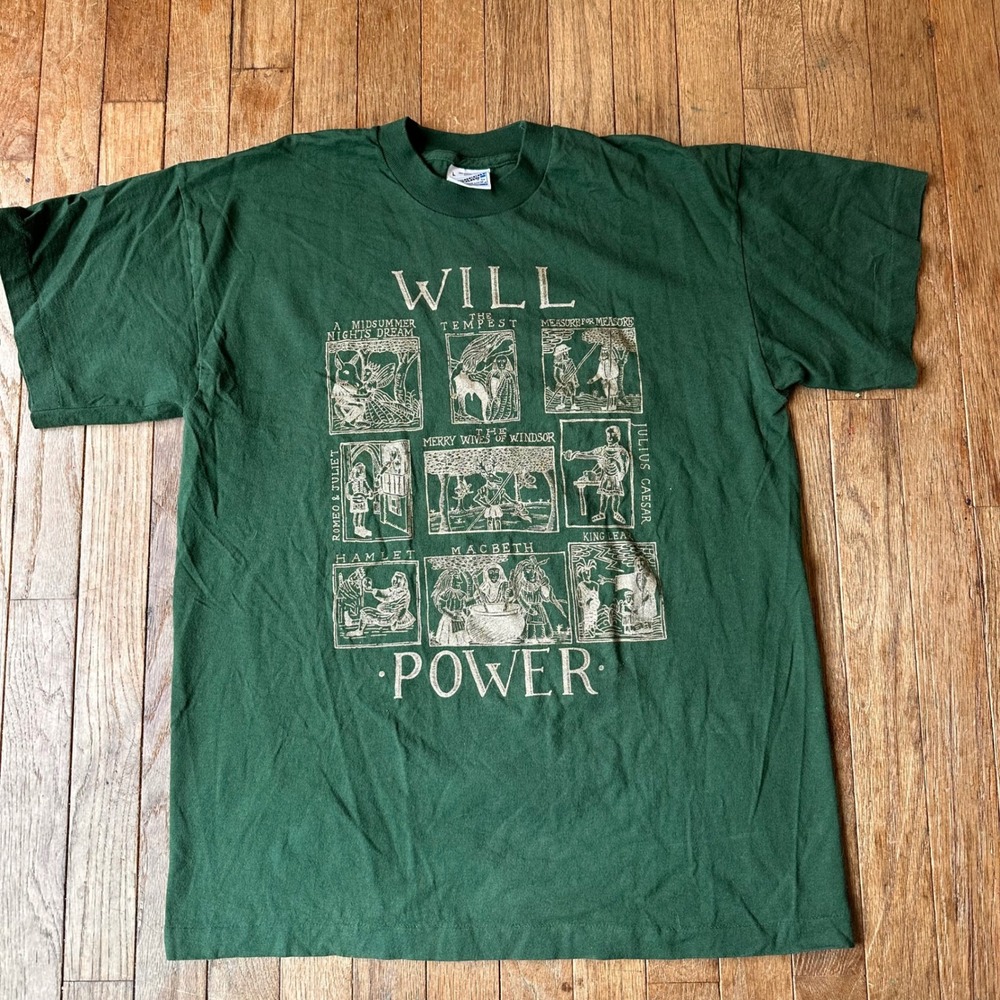 Vintage 90s Screen Stars Green Shakespeare Will Power Plays T-Shirt XLâ